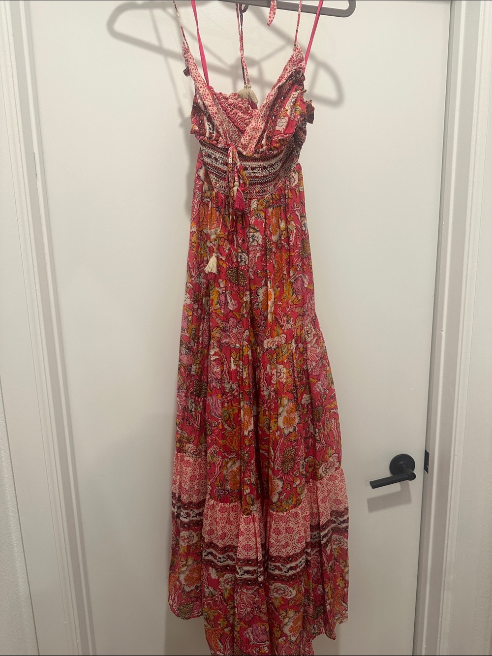 Free People Pink and Orange Floral Tiered Maxi Dress